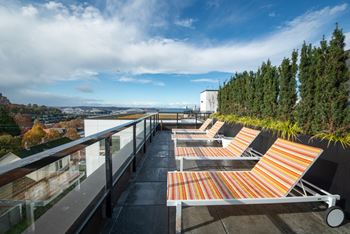 Rooftop seating areas with fire pit